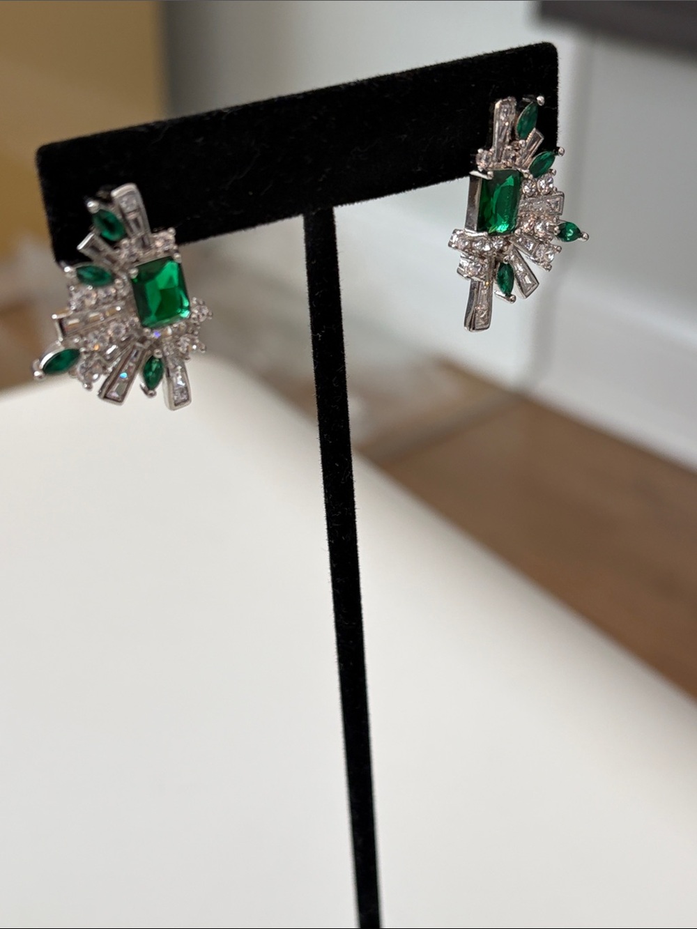 Emerald Crystal Cluster Stud Earrings - Women Jewelry